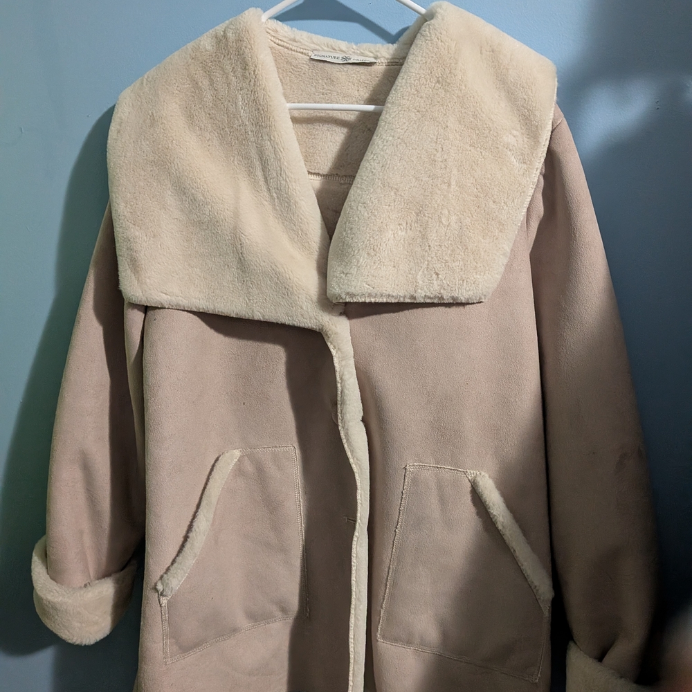Women’s Beige Faux Shearling Collar Pea Coat